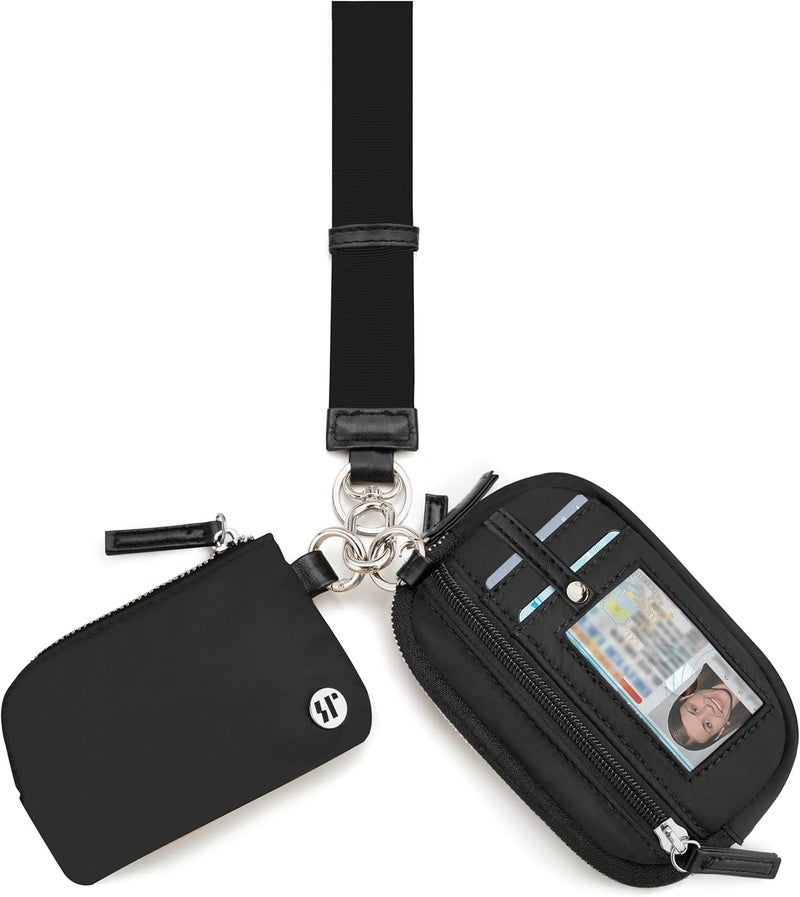 Sunpour Store Nylon Wallet Wristlet for Women,RFID Wallet Keychain Women,Small Wallets Woman with Wristlet,Coin Purse & Wrist Strap for Travel (Black Silver) - Image 1